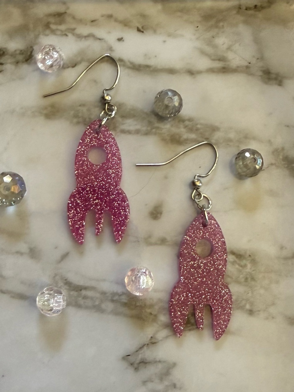 Sparkle Rocket Pink Earrings - Glitter Rocket Dangle